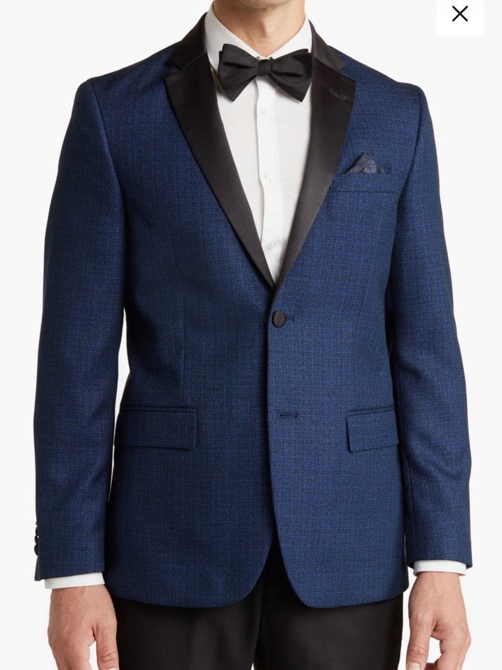Vince Camuto Men’s Navy Textured Tuxedo Blazer Satin Peak Lapel Slim Fit 42L